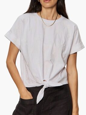 Sanctuary All Day Embroidered Tie Hem T-Shirt White Short Sleeve Tie-Front Top L
